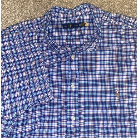 Polo Ralph Lauren Mens 4XB 4XL Big Solid Blue Polo Shirt Cotton Soft Brown Pony - Picture 1 of 8